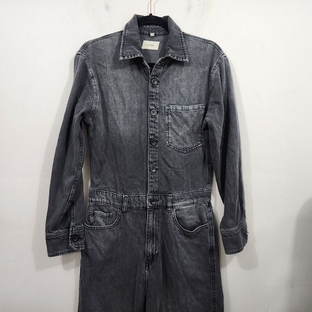DL1961 Ines Utility Jumpsuit Washed Black Denim Cotton Tencel Womens Size M - Picture 2 of 16